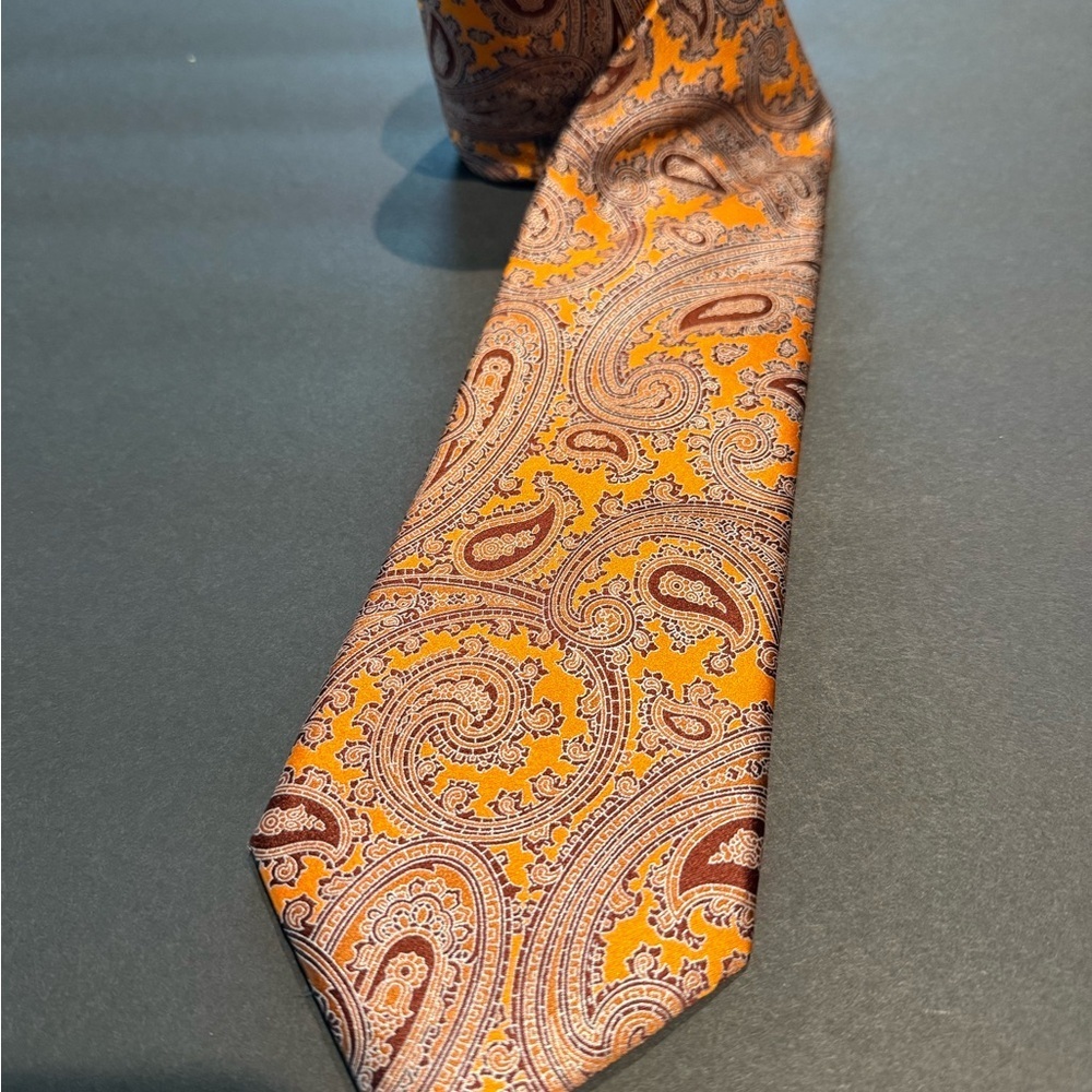 Ermenegildo Zegna Orange and Brown Paisley Silk Tie